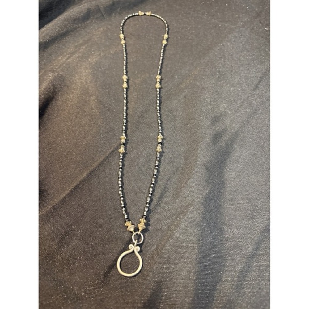 Bohemian Beaded Lanyard Necklace‎ with Ring Holder Silver Tone Beads